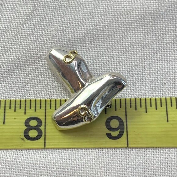 Vintage Sterling Silver 925 Toe Shoe Brooch Ballet Slippers Pin 1" by 1" - Picture 6 of 7